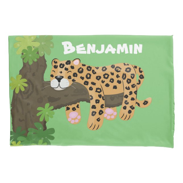 Leopardo bonito dormindo em desenho animado de árv (Frente)