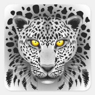 Leopardo branco com etiquetas quadradas dos olhos