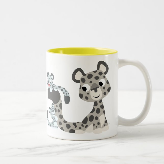 Leopardo de neve dos desenhos animados e caneca de (Direita)