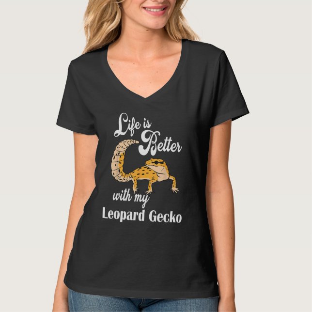 Leopardo Engraçado Gecko Camisa Melhor A Vida com  (Frente)