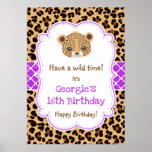 Leopardo Imprime Quatrefoil Aniversário Poster Rox