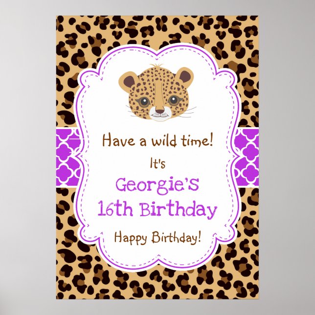 Leopardo Imprime Quatrefoil Aniversário Poster Rox (Frente)