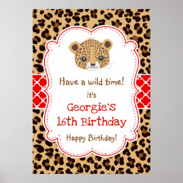 Leopardo Imprime Quatrefoil Aniversário Poster Ver