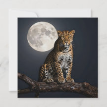 Leopardo Majestoso e Lua Cheia em Branco