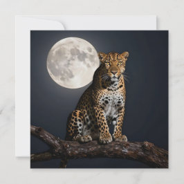 Leopardo Majestoso e Lua Cheia em Branco