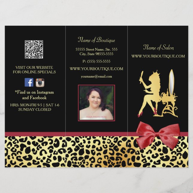 Leopardo-ouro Com Brochura De Salão De Arco Vermel (Frente)