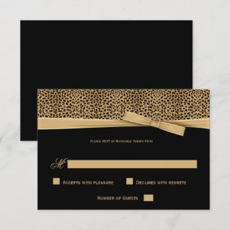 Leopardo Preto e Dourado com Convite RSVP de Fita