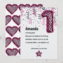 Leopardo Rosa Balão 1rua Xmas Convite de Aniversár