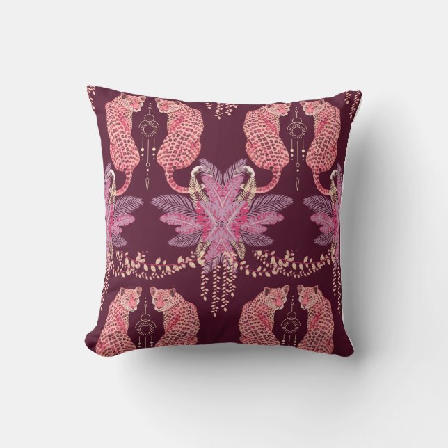 Leopardos Rosa na Selva Almofada Decorativa (Frente)