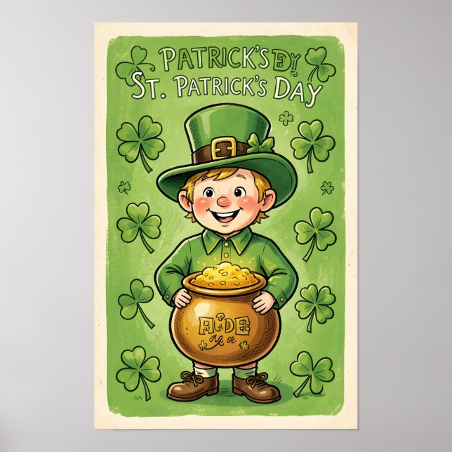 Leprechaun Gnome St. Patrick's Day Shamrock Poster (Frente)