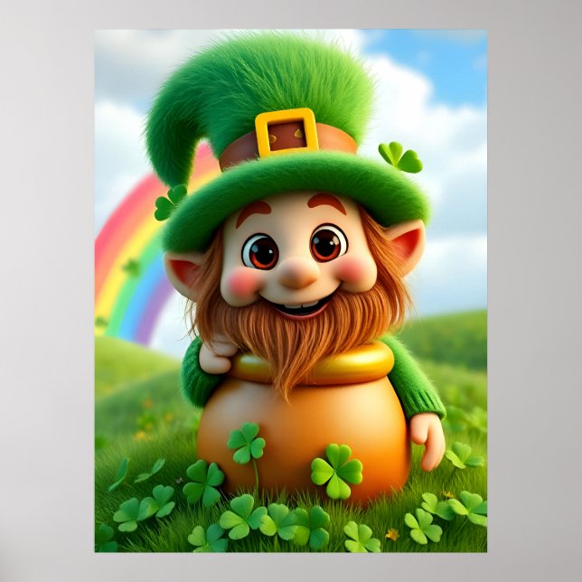 Leprechaun Gnome St. Patrick's Day Shamrock Poster (Frente)