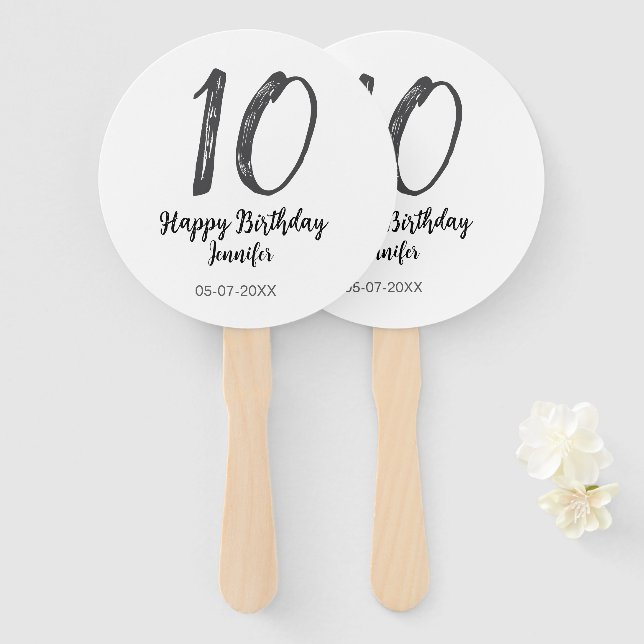 Leque 10.º aniversário adicionar nome data ano modelo ne (Frente e Verso)