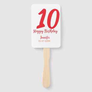 Leque 10.º aniversário adicionar nome data ano vermelho 