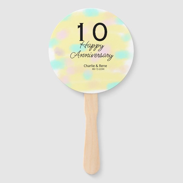 Leque 10 wedding anniversary yellow pastel name retro bo (Frente)