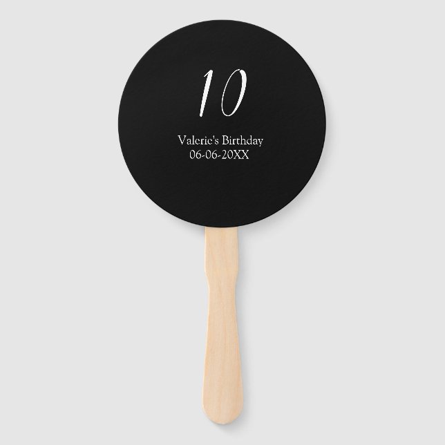 Leque 10th birthday white black name date calligraphy  (Frente)