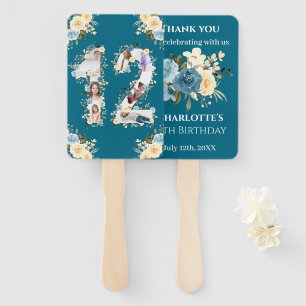 Leque 12 Birthday Teal Collage Flor Amarelo