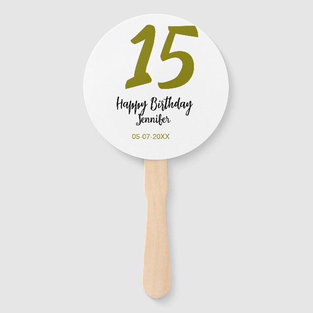 Leque 15 aniversário quiencenera adicionar data ano ouro (Frente)