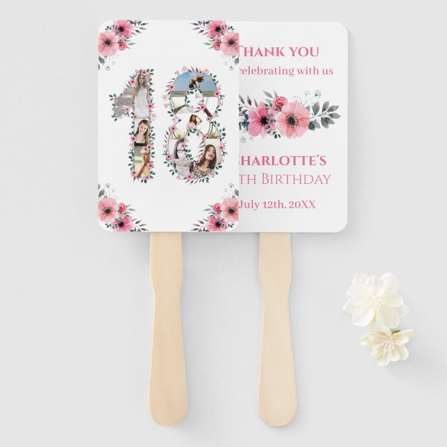 Leque 18º Aniversário Colagem de Fotos Rosa Menina Rosa  (Frente e Verso)