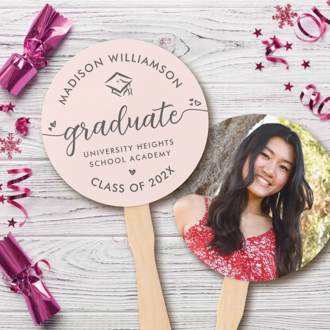 Leque 1 Foto Blush Pink Graduation Script Heart Boné (Criador carregado)