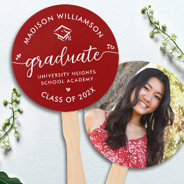 Leque 1 Foto Red Graduation Modern Script Heart Boné