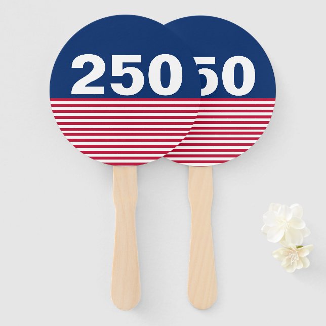 Leque 250 Vermelho Branco e Azul Aniversário dos EUA (Frente e Verso)