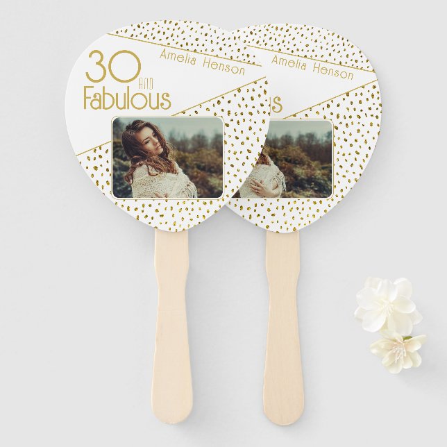 Leque 30 and Fabulous Gold Glitter Photo 30th Birthday  (Frente e Verso)