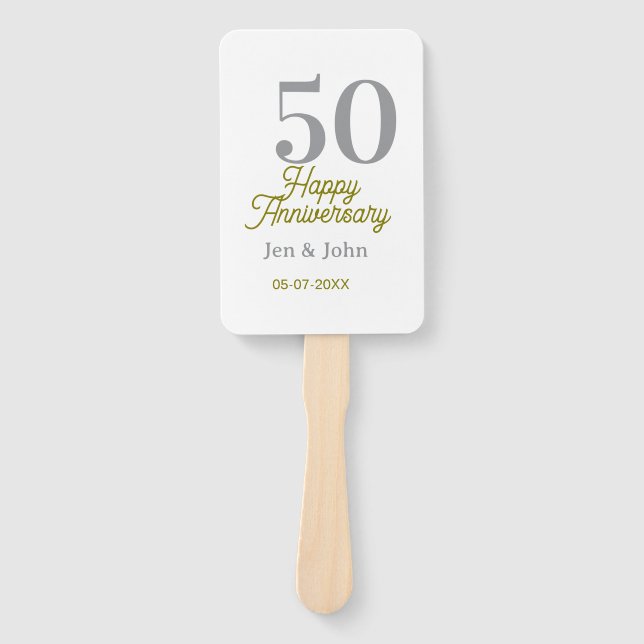 Leque 50º nome data feliz aniversário prata ouro data (Frente)