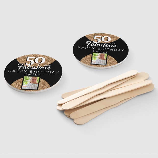 Leque 50 e Fabuloso Dourado Glitter 2 Foto 50º Aniversár (Desmontado)