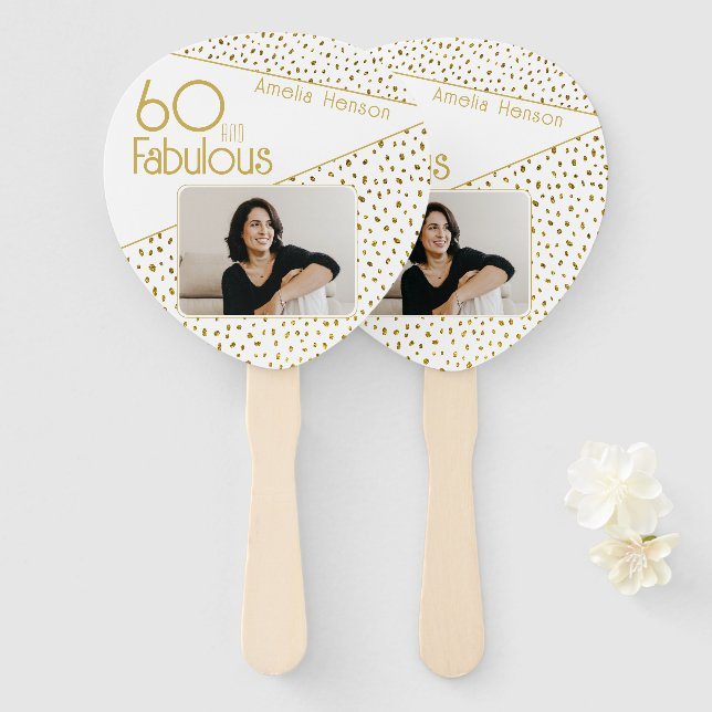 Leque 60 and Fabulous Gold Glitter Photo 60th Birthday  (Frente e Verso)