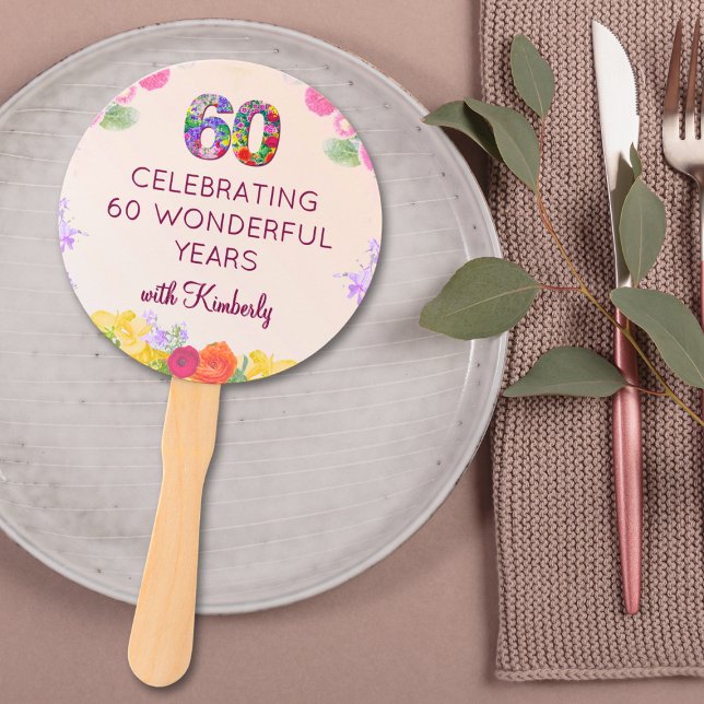 Leque A 60ª festa de aniversário Floral favorece 60 vent (Criador carregado)