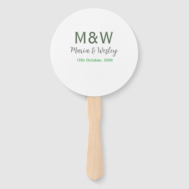 Leque A data romântica moderna verde da cinza do monogra (Frente)