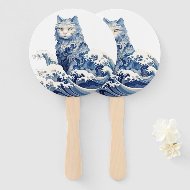 Leque A Onda De Gato De Kanagawa (Frente e Verso)