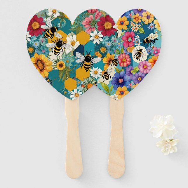 Leque Abejas y Florales Patrón de abeja flor (Frente e Verso)