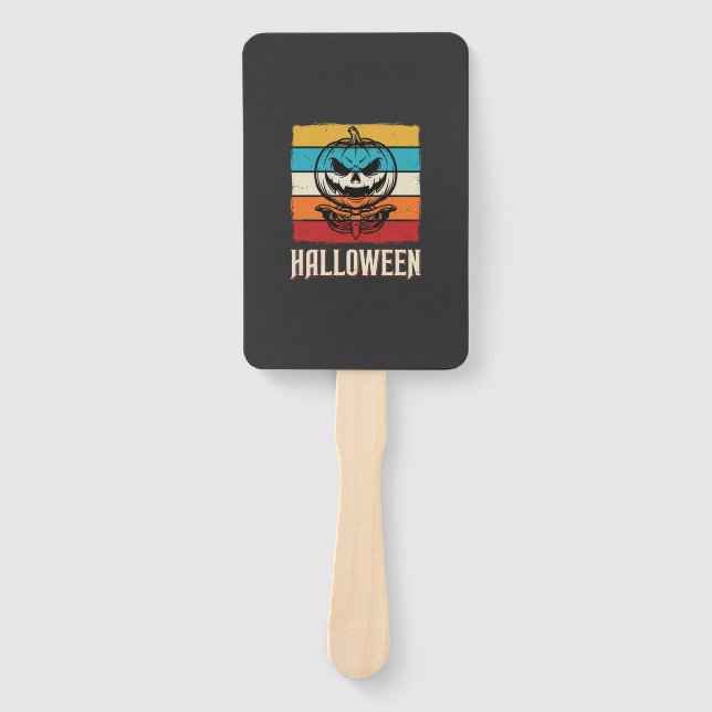 Leque Abóbora de Halloween Caveira Retro Vintage (Frente)