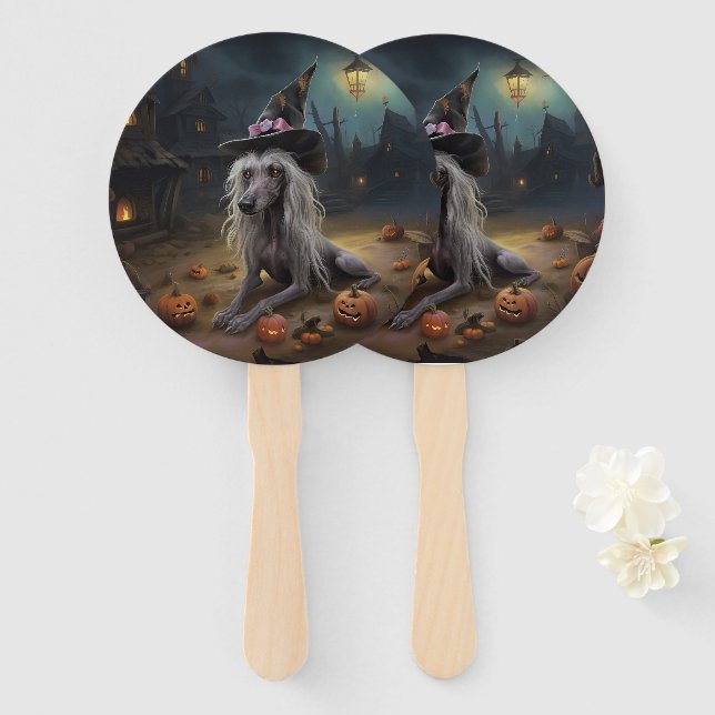 Leque Abóboras Crestadas Chinesas Halloween Assustador  (Frente e Verso)
