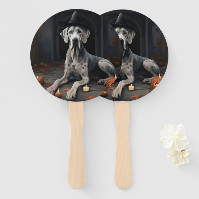 Leque Abóboras Great Dane Halloween Assustador Flip (Frente e Verso)