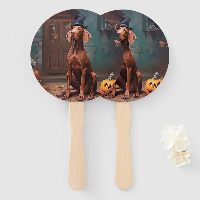 Leque Abóboras Vizsla de Halloween Assustadoras (Frente e Verso)