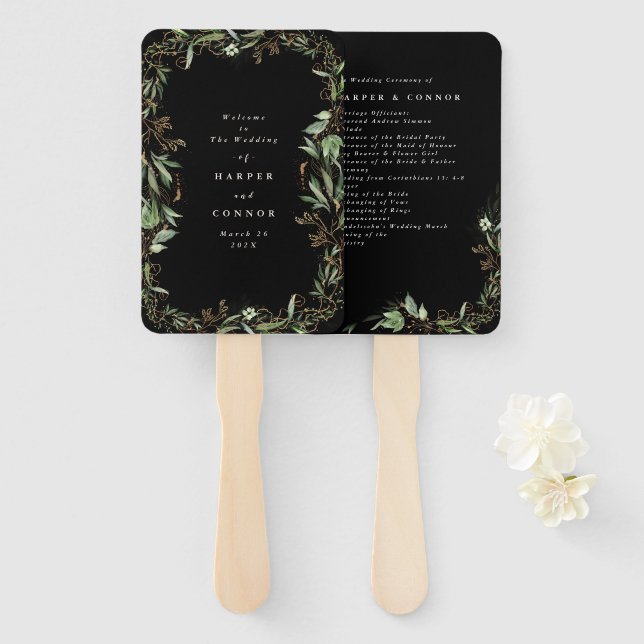 Leque Abstrato Eucalyptus Funk Premium Black Modern Onyx (Frente e Verso)