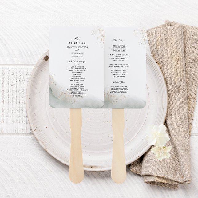 Leque Abstrato Watercolor Pincel Verde Traços e Dourado (Criador carregado)