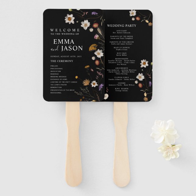 Leque Adesivo de Agradecimento de Casamento de Flor Silv (Frente e Verso)