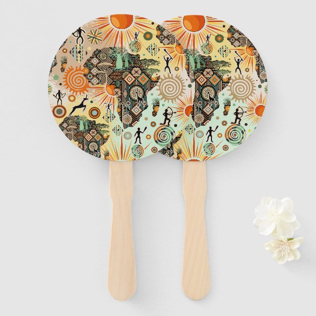 Leque Africa Map Decorative Tribal Elements Pattern (Frente e Verso)