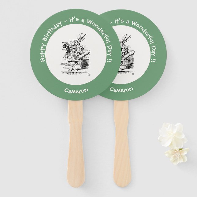 Leque Alice no País das Maravilhas do Coelho Branco (Frente e Verso)