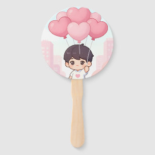 Leque Altas Esperanças Garoto Chibi Fofo Balões Rosa em