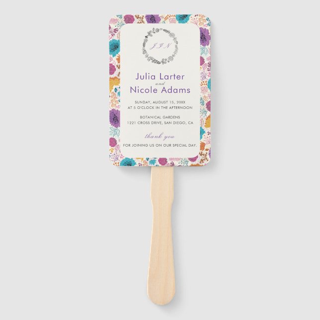 Leque Amor em Flor Romance Floral Rosa Roxo Casamento (Frente)