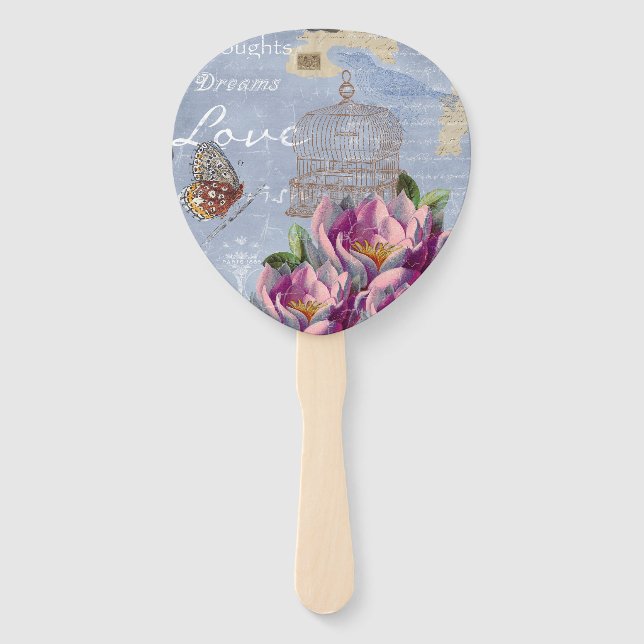 Leque Amor vitoriano pensa sonhar gaiola de pássaros (Frente)