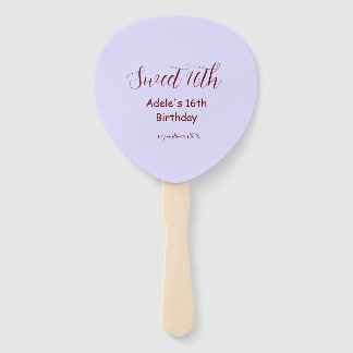 Leque Aniversário de 16 anos doce nome roxo pastel retro