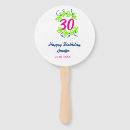 Leque aniversário de 30 anos verde azul wreath name date