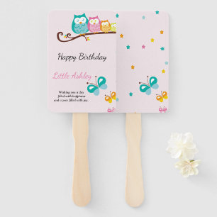 Leque aniversário doce da coruja e da borboleta