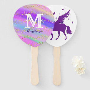 Leque Aniversário Dourado Colorido Roxo Roxo do Unicór
