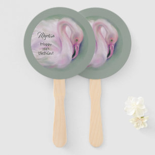 Leque Aniversário personalizado do flamingo Pastel